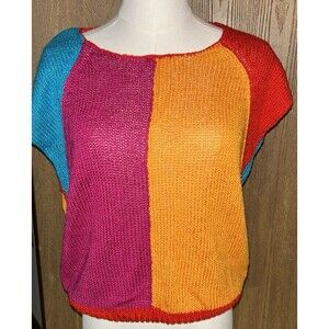 VTG 90s Knit deVille Silk Blend Color Block Sleeveless Sweater Women’s Medium